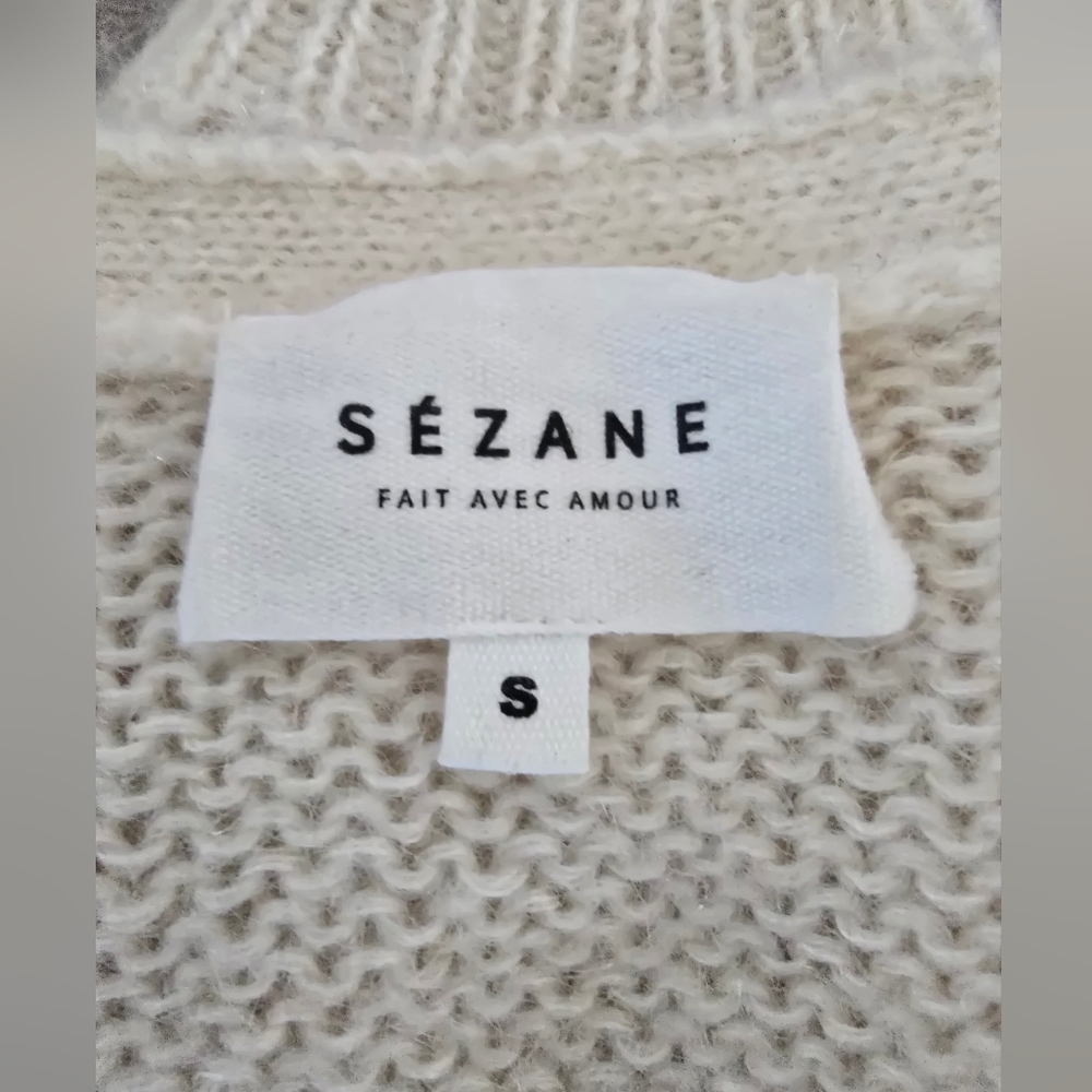 SÉZANE Dereck Fancy Knit Mohair Pointelle Cardigan Ivory Ecru S Like New RARE - Picture 7 of 12
